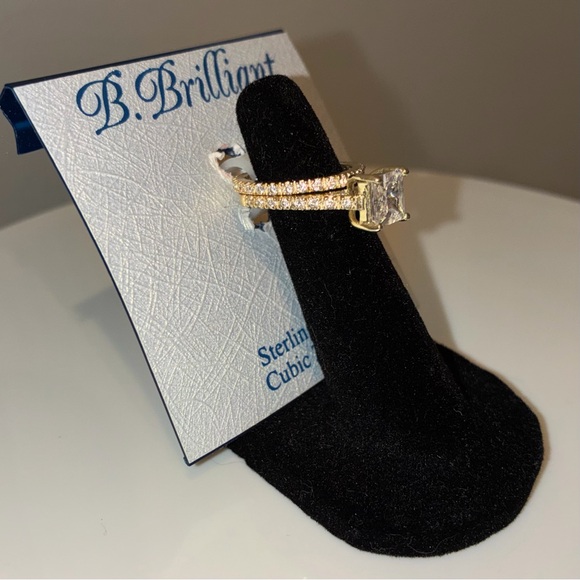 Princess -Cut 3ct Lab MadeWedding Bridal Ring with Pavé Band Set Gold Plated - Picture 4 of 10